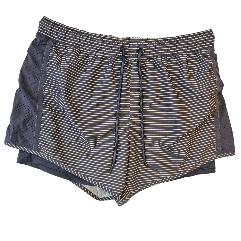 Tangerine Womens Large Navy Blue Striped 2-in-1 Athletic Running Shorts RN 83814